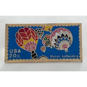 Vintage USA 20c Stamp Hot Air Ballooning Lapel Pin By The March Albuquerque NM
